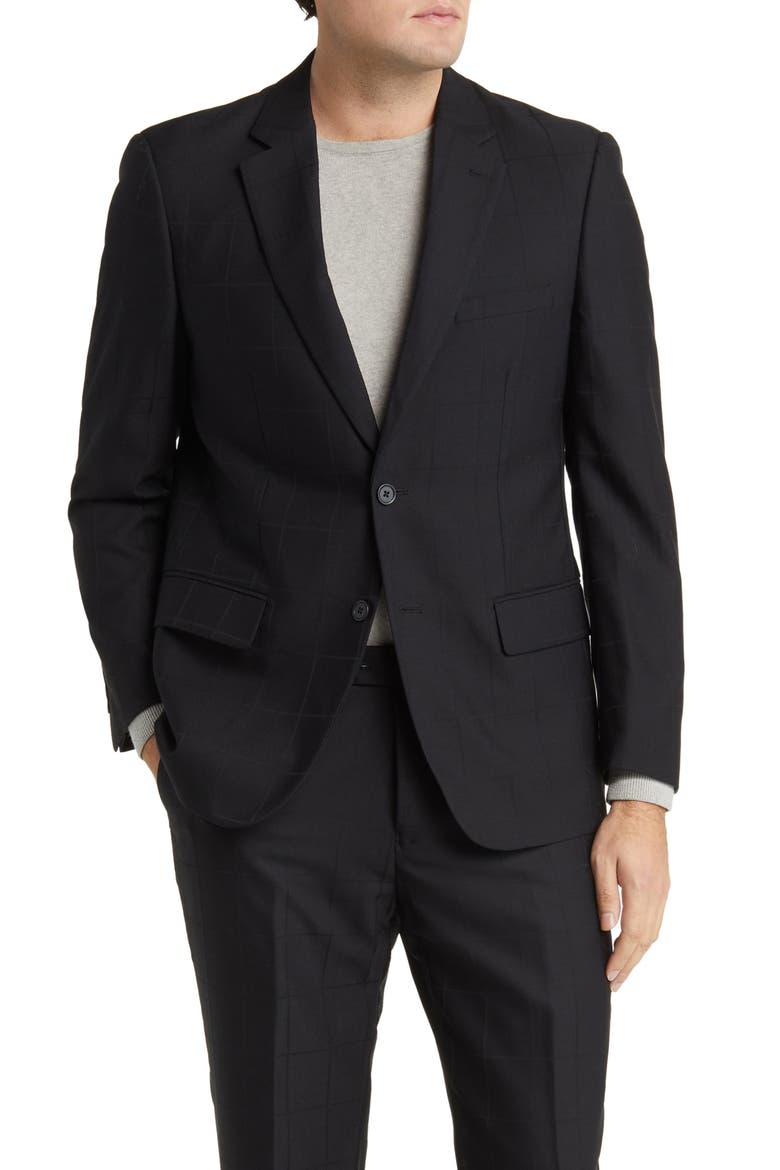 Norris Black Windowpane Wool Suit, Alternate, color, BLACK