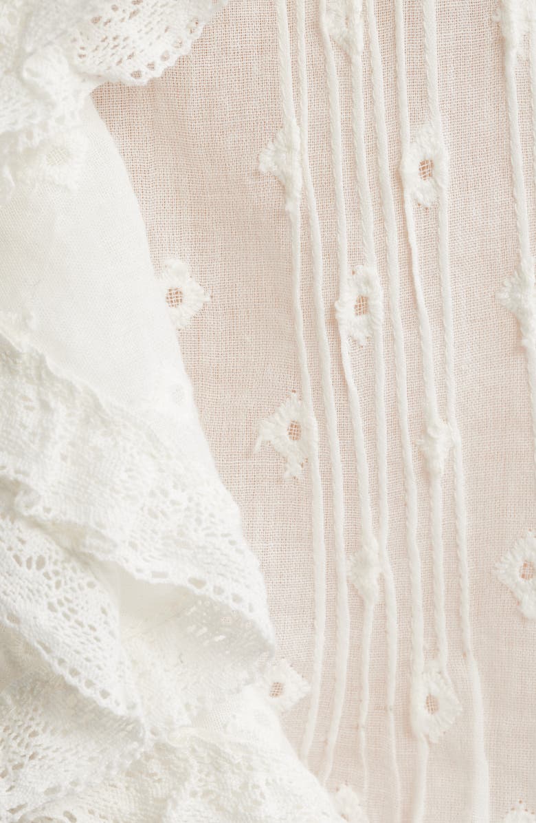 DÔEN Hardy Diamond Embroidered Ruffle Organic Cotton Voile Shirt, Alternate, color, Salt Marseille Embroidery