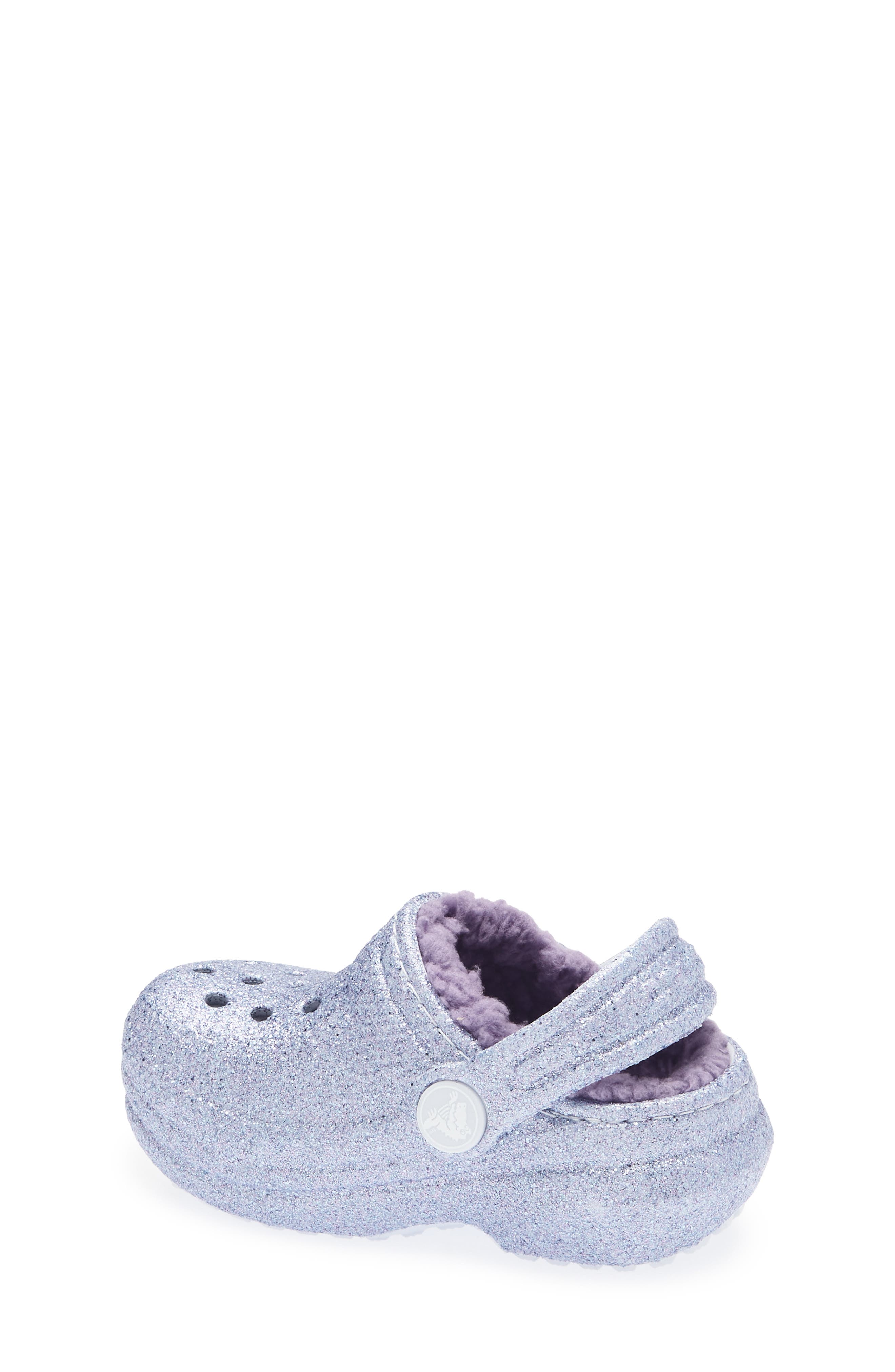 CROCS Kids' Classic Glitter Faur Fur Lined Clog, Alternate, color, Frosted Glitter