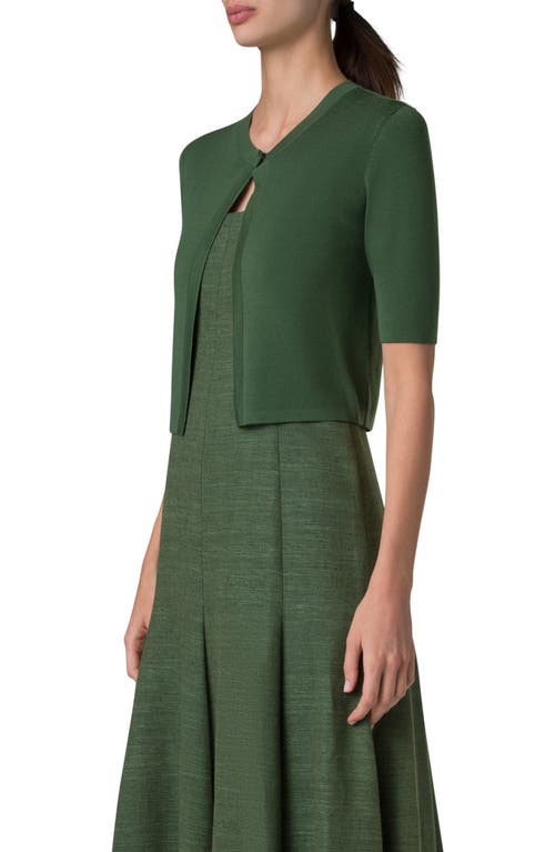 Akris Punto One Button Merino Wool Cropped Cardigan In Laurel