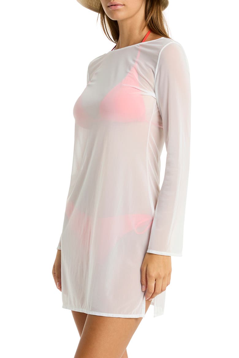 Day Club Long Sleeve Mesh Cover-Up Dress, Alternate, color, WHITE