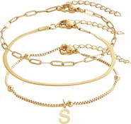 Adornia Set of 3 Tarnish Resistant 18K Gold Plated Chain Bracelets
