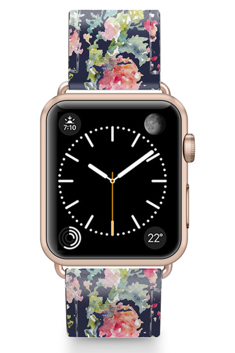 Keepsake Faux Leather Apple Watch® Watchband, Main, color, BLUE/ ROSE GOLD