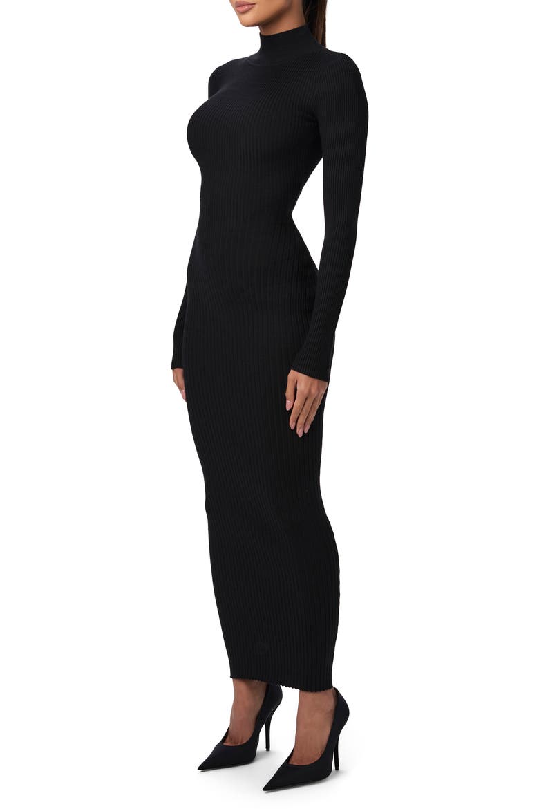 Back Corset Rib Long Sleeve Sweater Dress, Alternate, color, BLACK