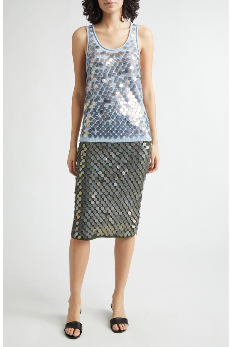 Lutecia Pointelle Knit Paillette Merino Wool & Cashmere Sweater Tank, Alternate, color, ICE