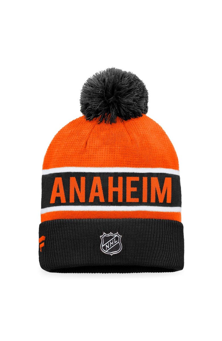 FANATICS Men's Fanatics Branded Black/Orange Anaheim Ducks Authentic Pro Rink Cuffed Knit Hat with Pom, Alternate, color, 