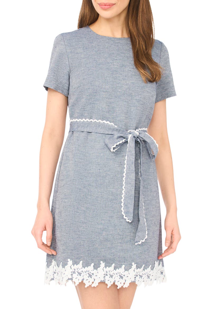 Lace Trim A-Line Minidress, Alternate, color, MED INDIGO