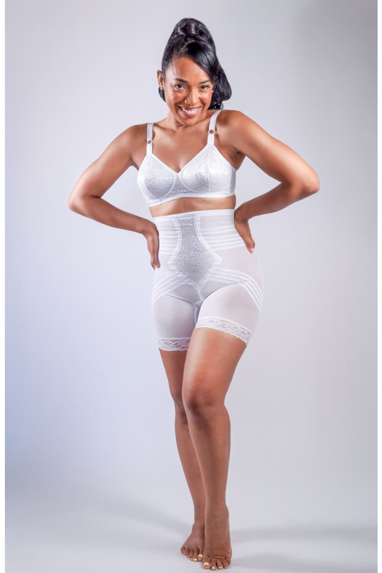 Firm  No Roll Breathable High Waist Thigh Slimmer Shaper, Alternate, color, White