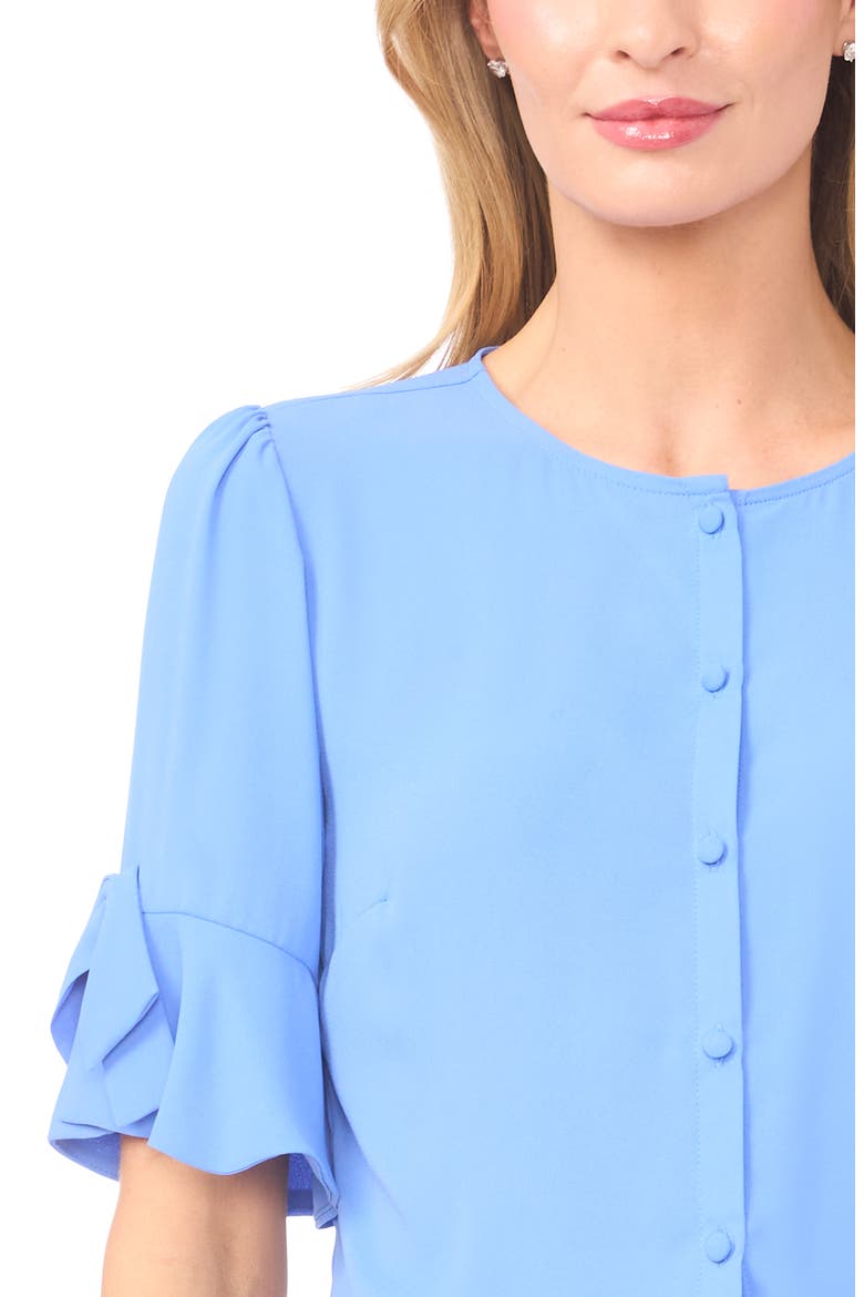 Bow Sleeve Button-Up Top, Alternate, color, BELLFLOWER BLUE