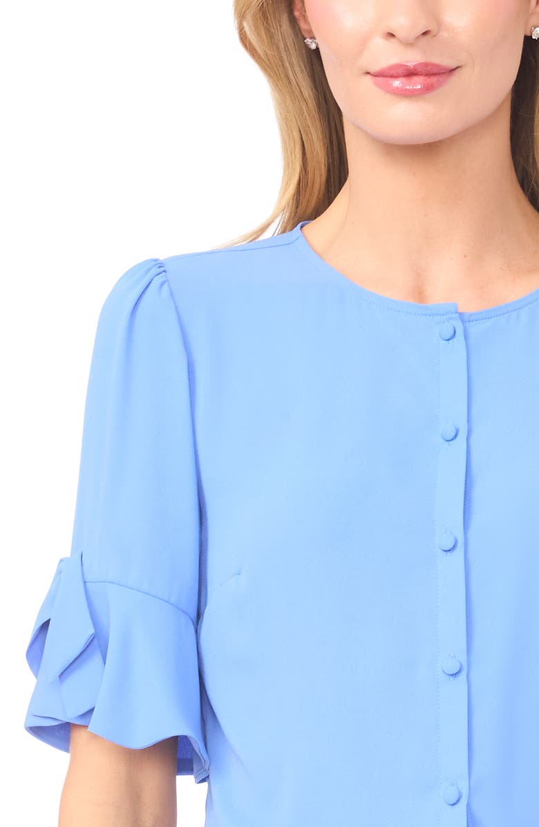 CeCe Bow Sleeve Button-Up Top, Alternate, color, Bellflower Blue