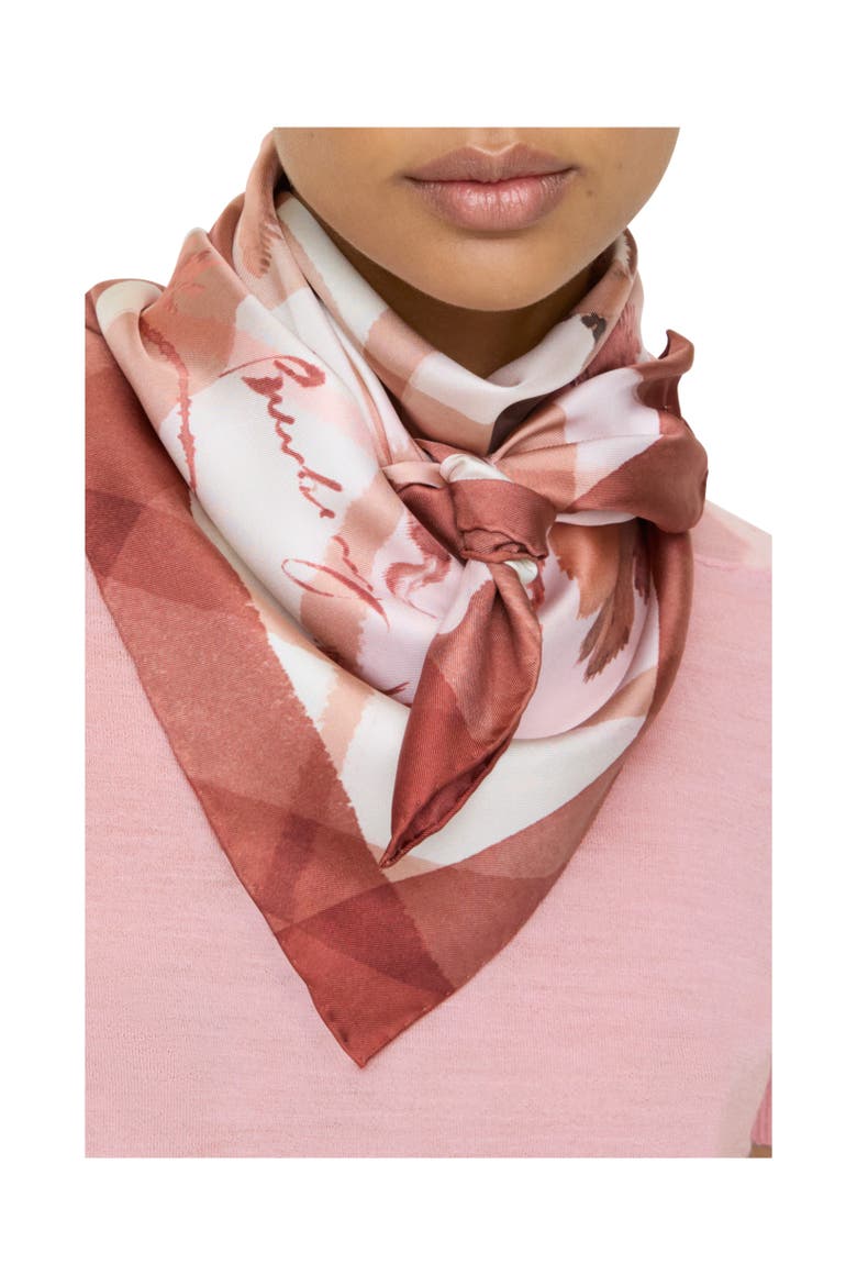 Watercolour Check Silk Scarf, Alternate, color, Quartz pink