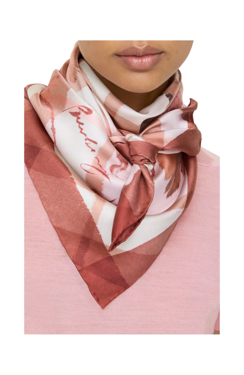 Burberry Watercolour Check Silk Scarf, Alternate, color, Quartz Pink