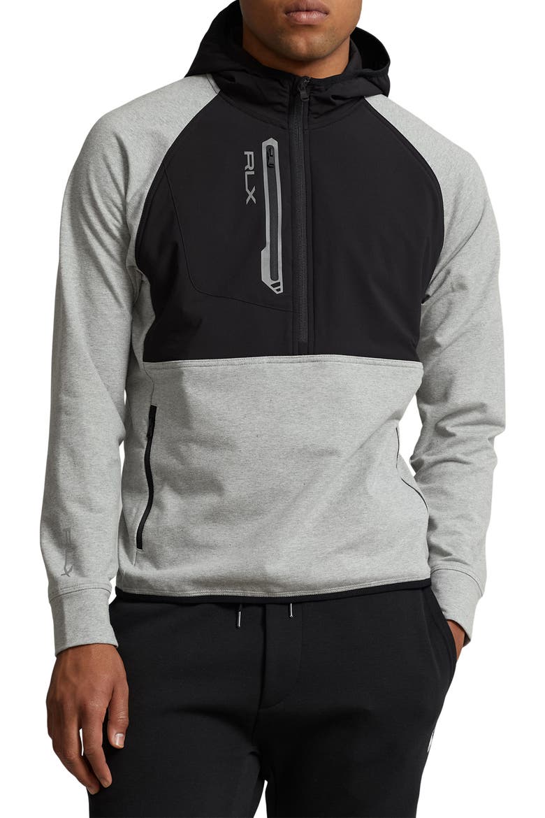 Techy Terry Half Zip Hoodie, Main, color, ANDOVER HEATHER/ POLO BLACK