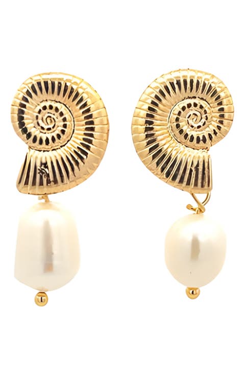 Seashell Faux Pearl Drop Earrings