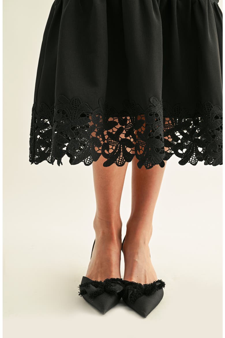 Davina Embroidered Lace Detail Midi Dress, Alternate, color, BLACK