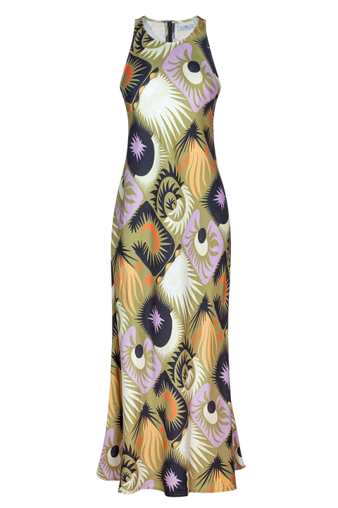 Lanelle Printed Sleeveless Bias Cut Maxi Dress