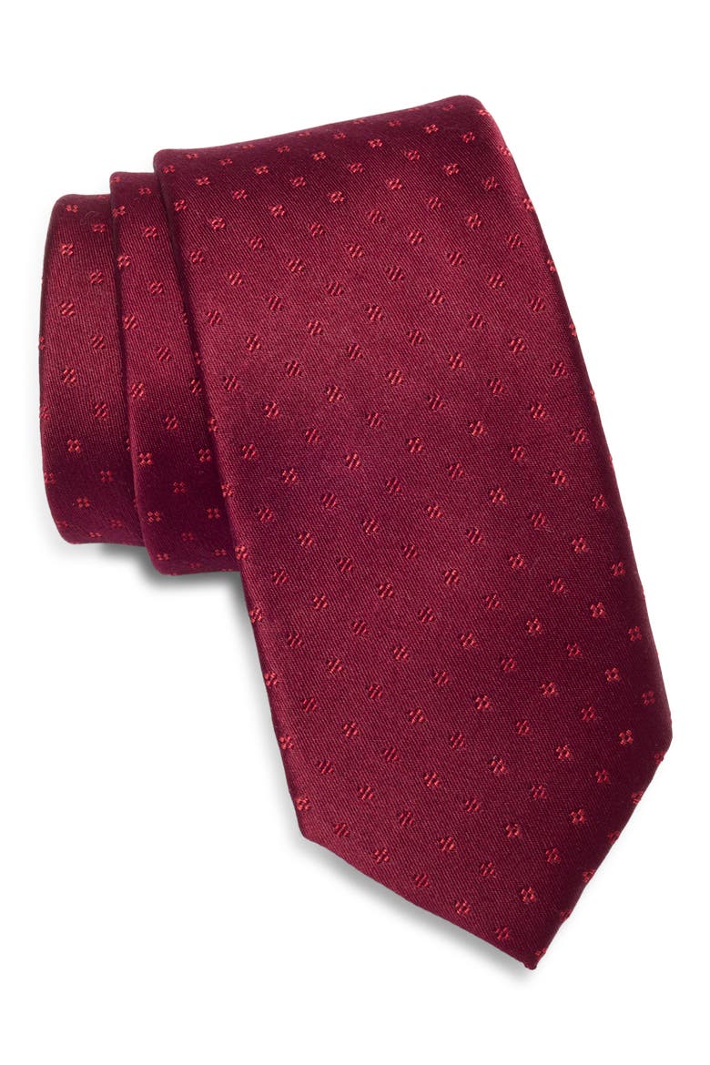 Denham Neat Silk Tie, Main, color, BURGUNDY