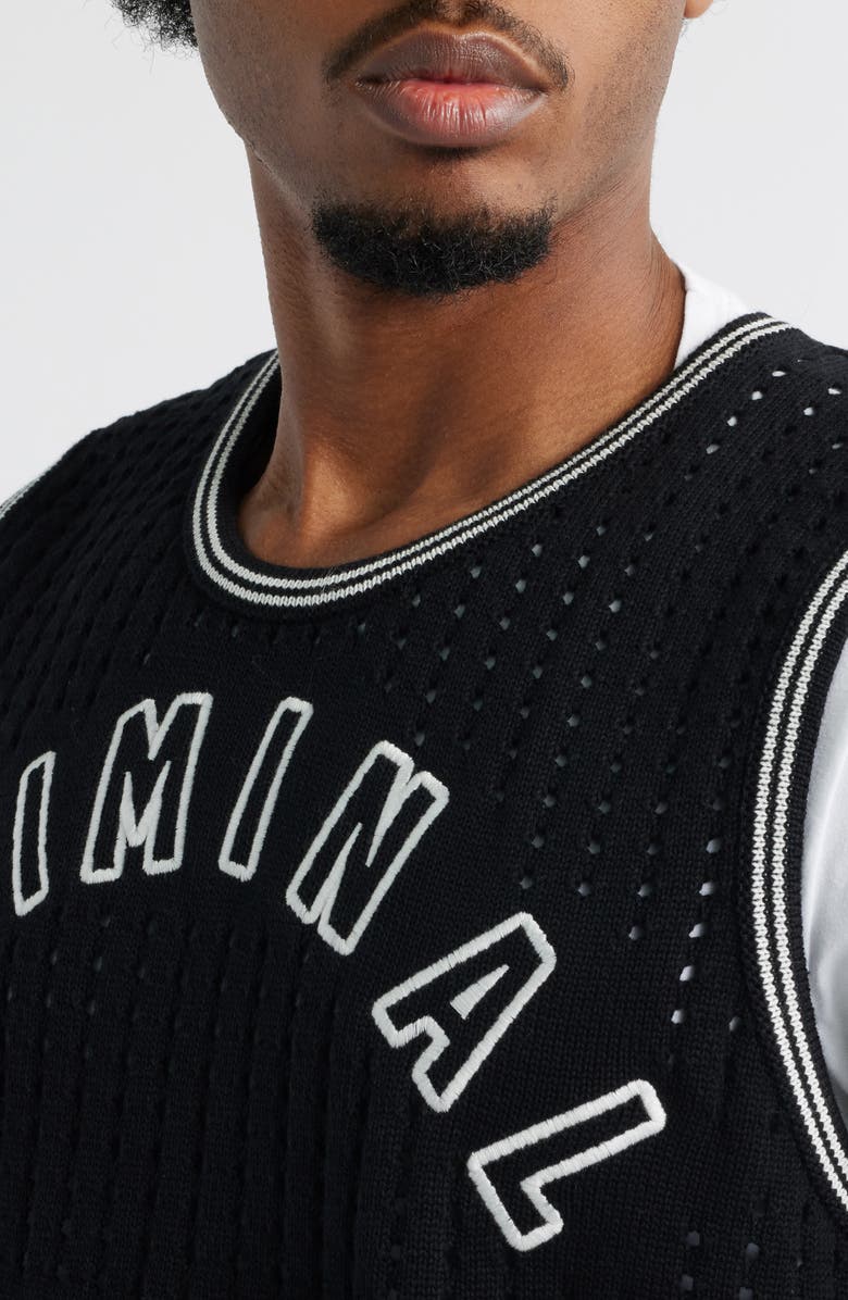 CRIMINAL DAMAGE Varsity Open Knit Tank, Alternate, color, Black