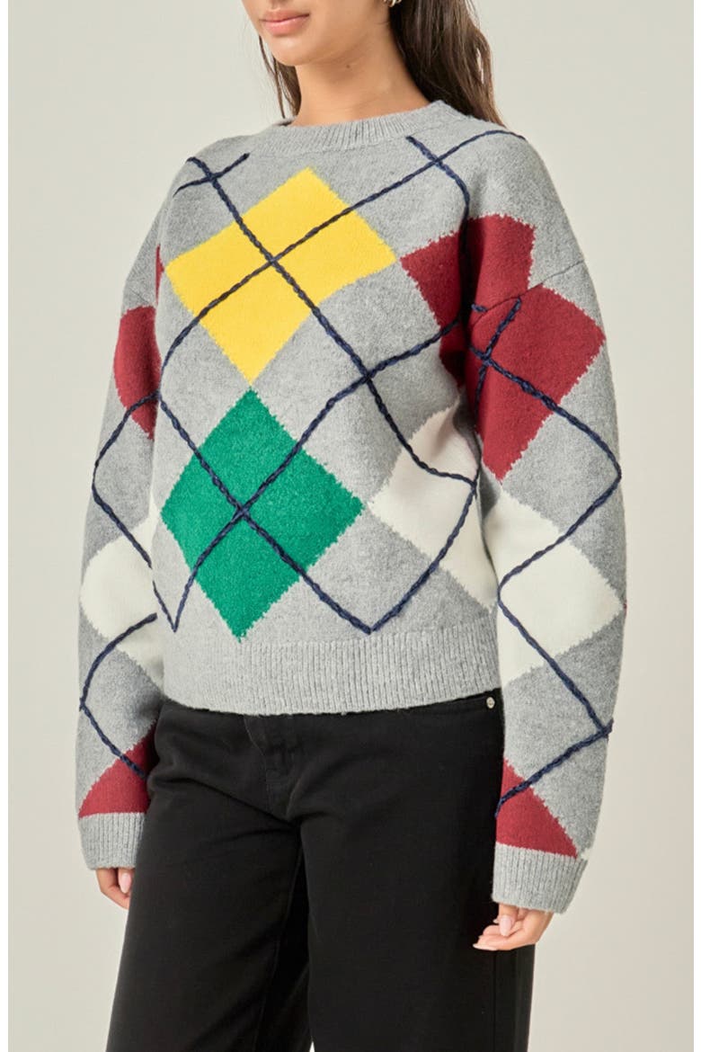 Argyle Sweater, Alternate, color, LIGHT GREY MULTI