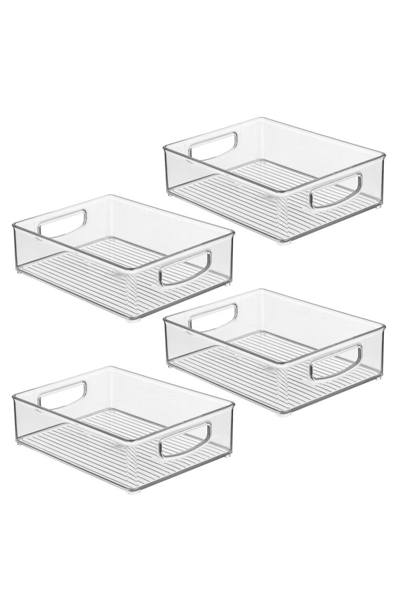 Linus Plastic Stackable Pantry Bin with Handles, Set of 4, Clear, Made in USA, Main, color, Clear