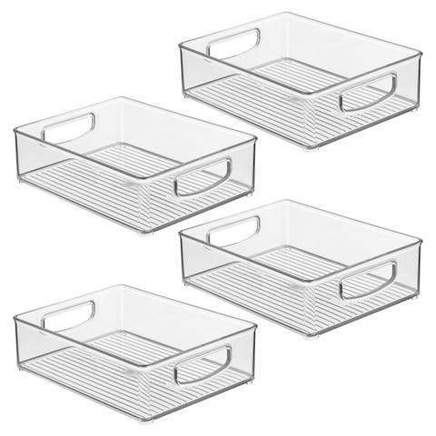 Plastic Stackable Pantry Bin with Handles, Set of 4, Clear, Made in USA