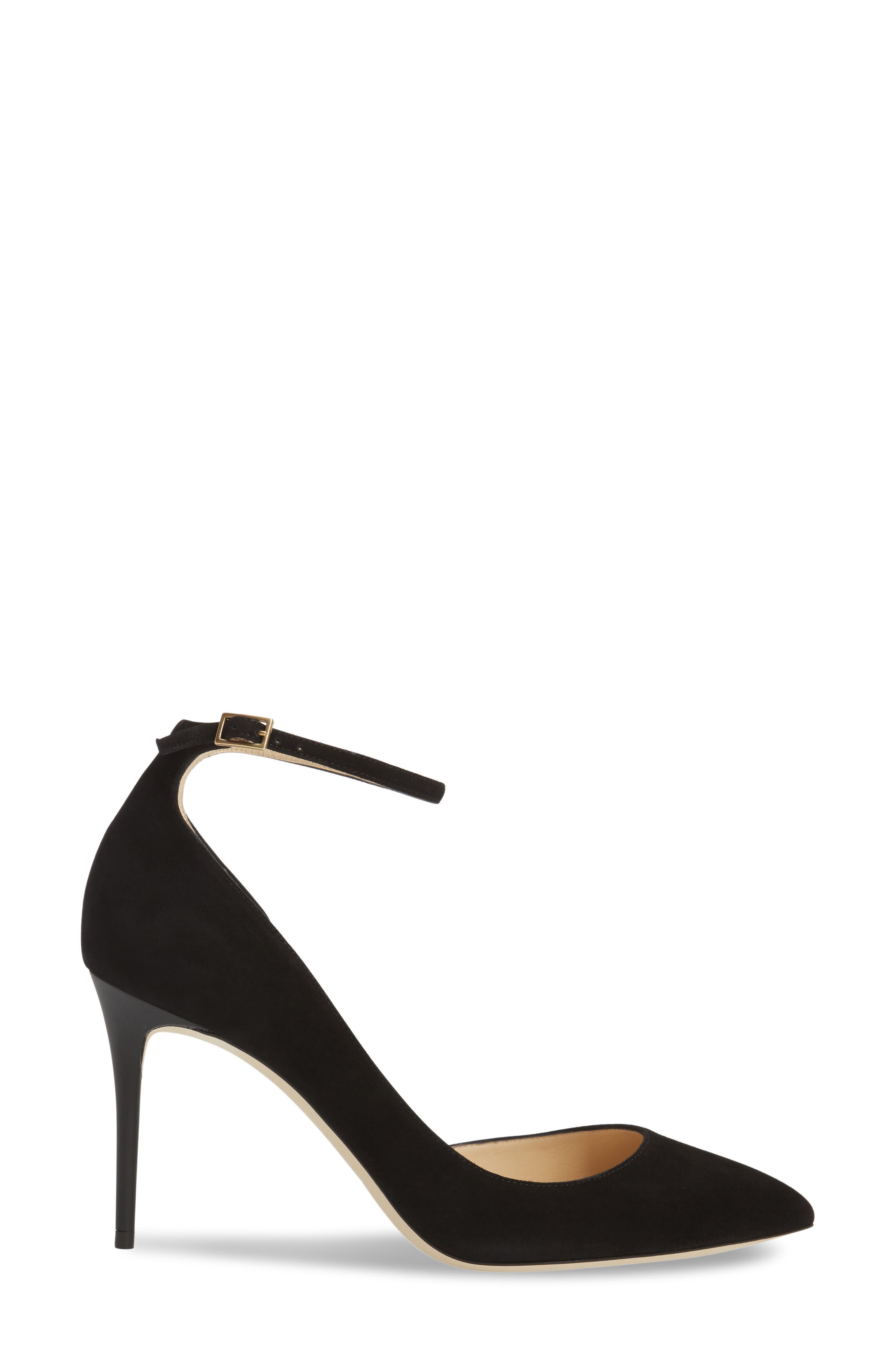 'Lucy' Half d'Orsay Pointy Toe Pump, Alternate, color, BLACK SUEDE