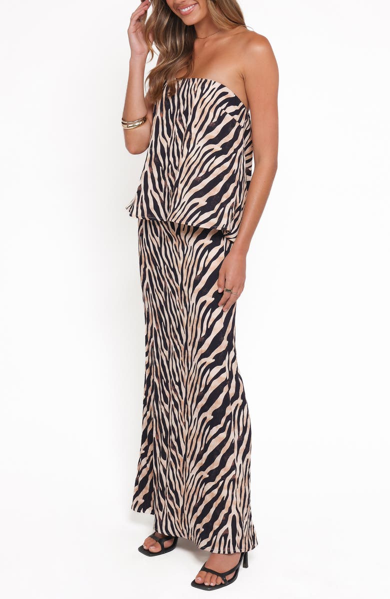 Petal & Pup Agnes Zebra Cotton & Linen Strapless Top & Maxi Skirt Set, Alternate, color, Brown Zebra