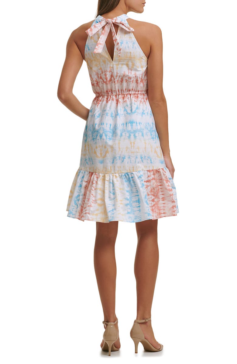 Kensie Tie Dye Sleeveless Cotton Fit & Flare Dress, Alternate, color, White Multi