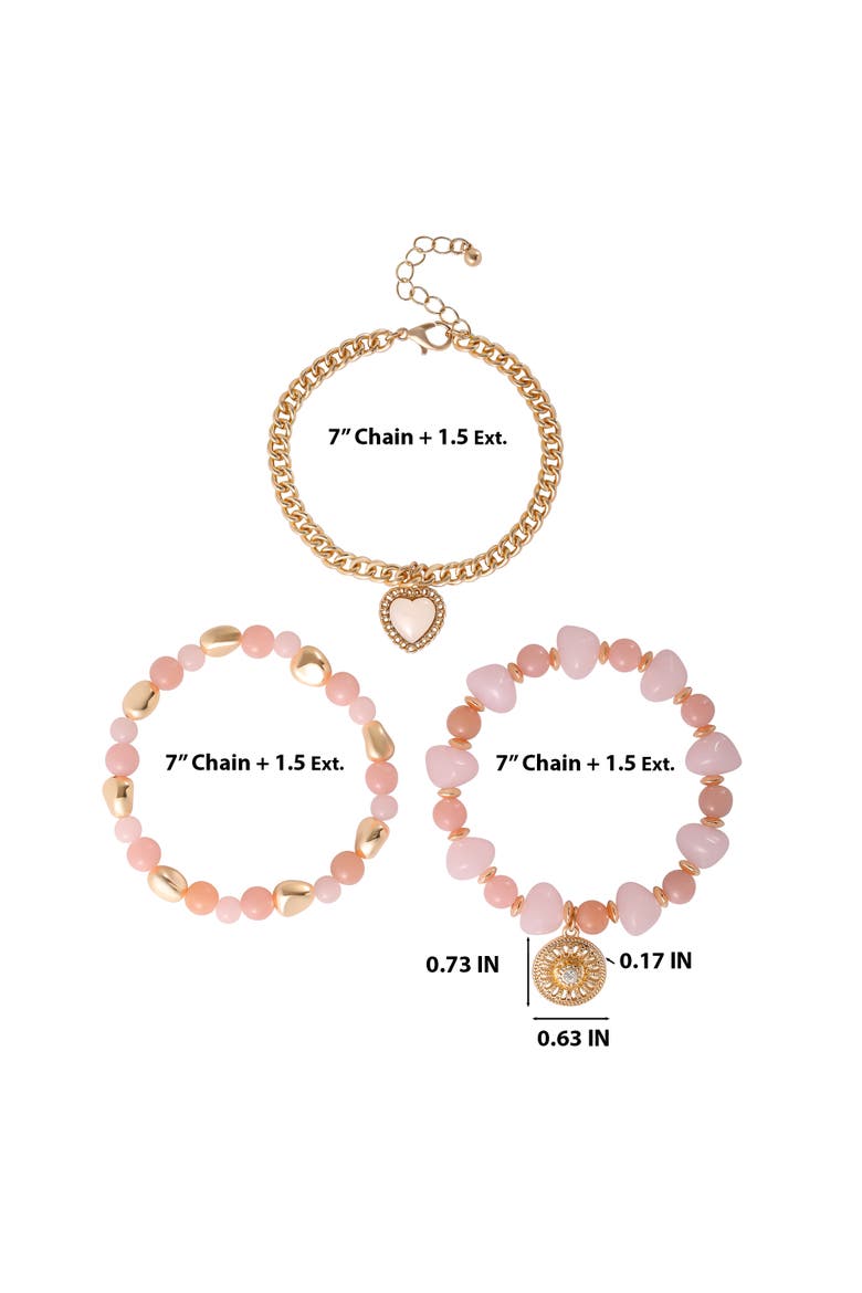 3-Piece Charm Bracelet, Alternate, color, Pink/Gold