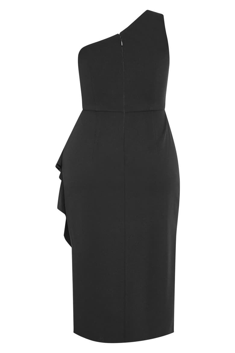 Priyanka Ruffle One-Shoulder Midi Dress, Alternate, color, BLACK