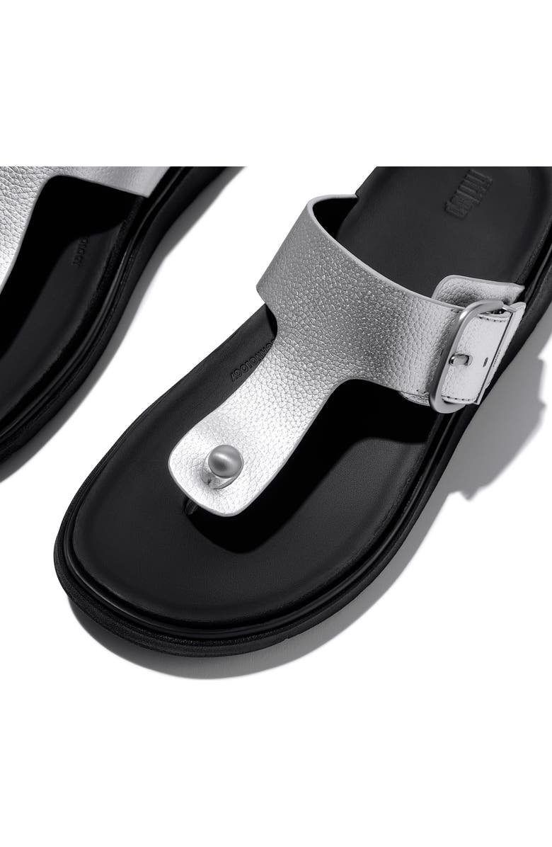 FitFlop Gen FF Buckle Tumbled Leather Toe Post Sandals, Alternate, color, Silver