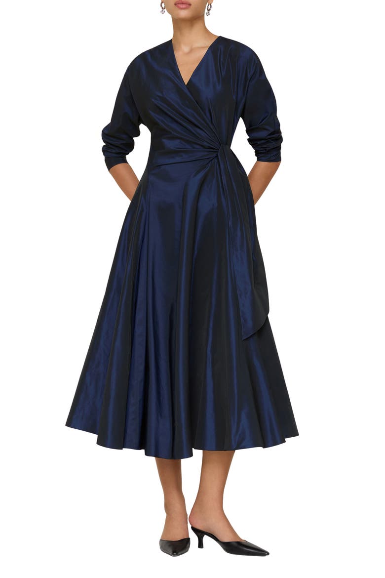 taffeta fit and flare dress LESLIE FIT AND FLARE CROSSOVER MESH TAFFETA MIDI DRESS | CULT MIA