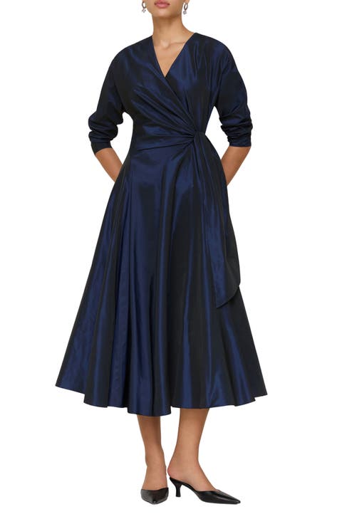 Side Tie Taffeta Fit & Flare Dress