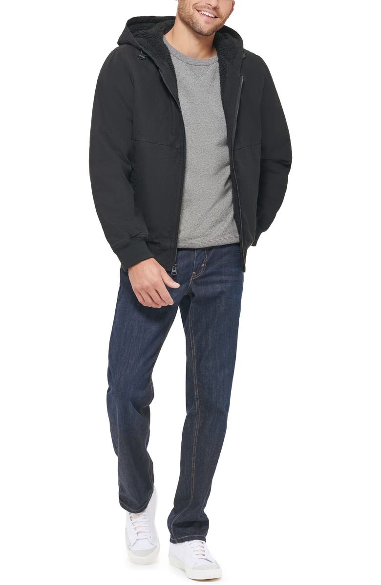Levi's<sup>®</sup> Workwear Faux Shearling Lined Cotton Canvas Hooded Jacket, Alternate, color, 