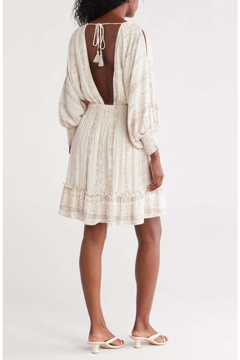 Smocked Long Sleeve Dress, Alternate, color, IVORY/ GREY