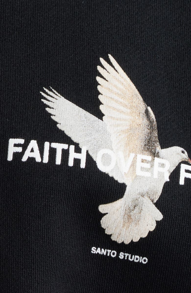 SANTO STUDIO Faith over Fear Cotton Fleece Zip Hoodie, Alternate, color, Black