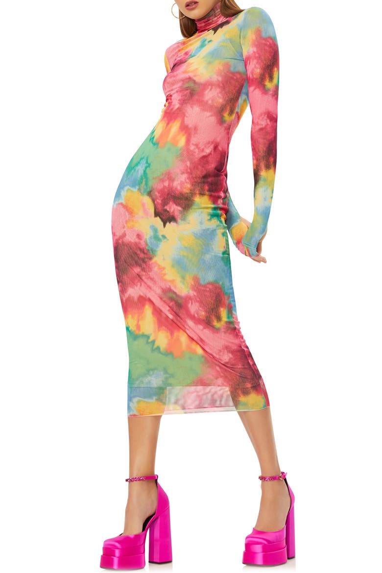Shailene Long Sleeve Mesh Dress, Alternate, color, SPRING MULTI TIE DYE