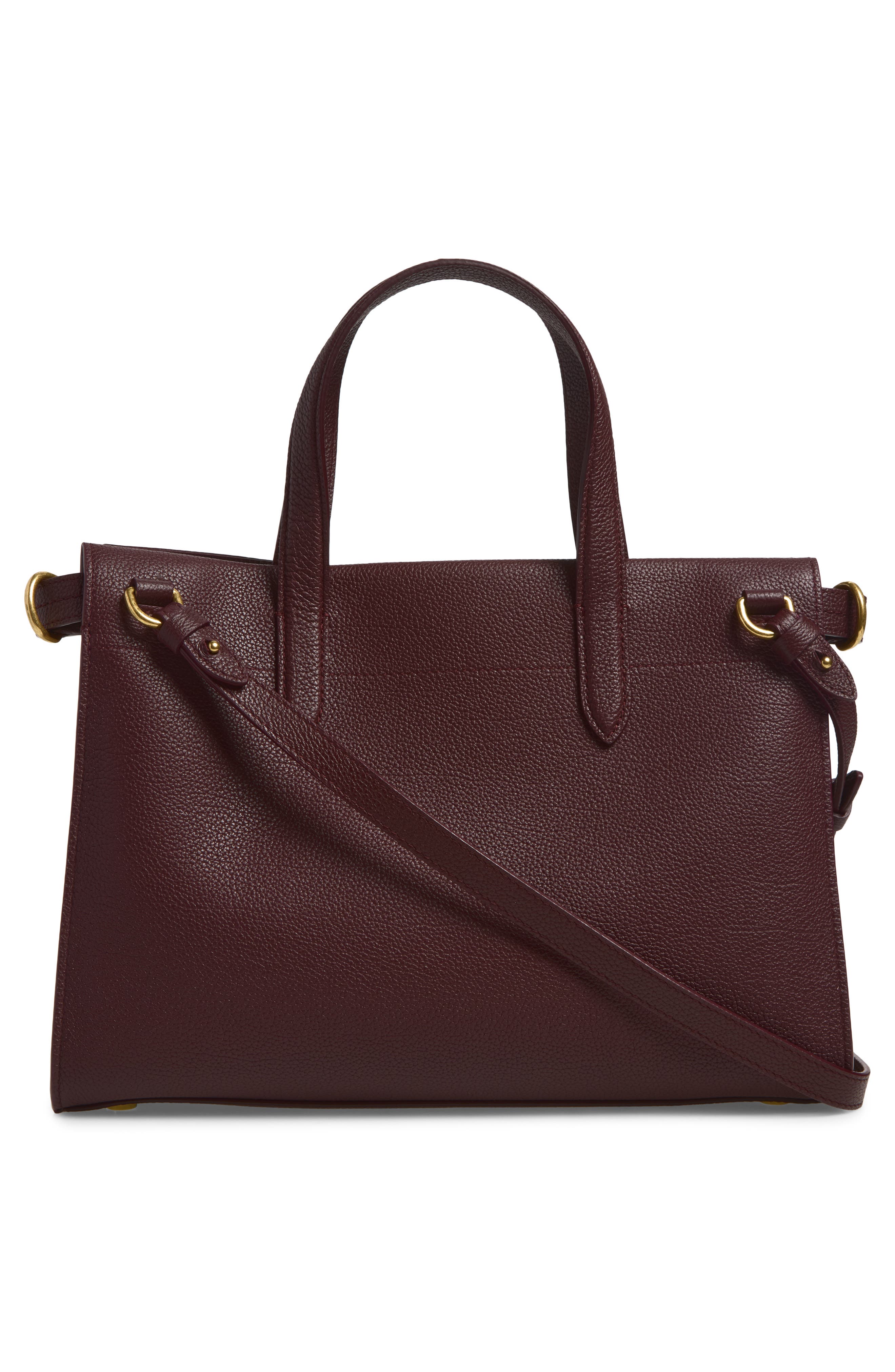 Small Cotswolds Leather & Check Canvas Tote, Alternate, color, VINEYARD RED
