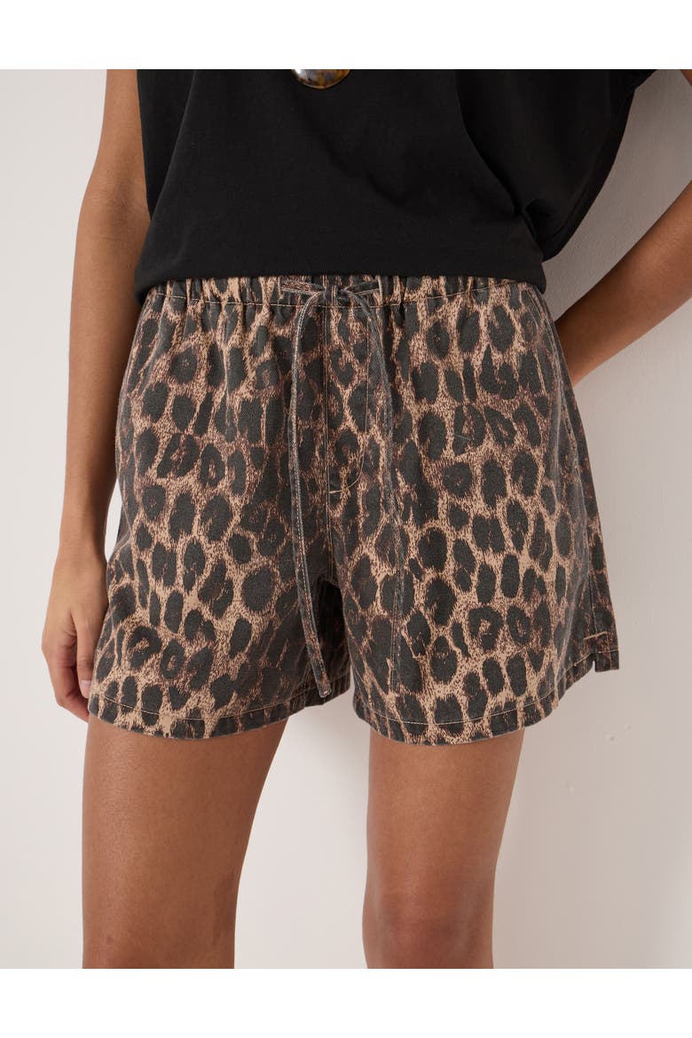 Betty Leopard Pull On Denim Shorts, Alternate, color, Brown Leopard Print