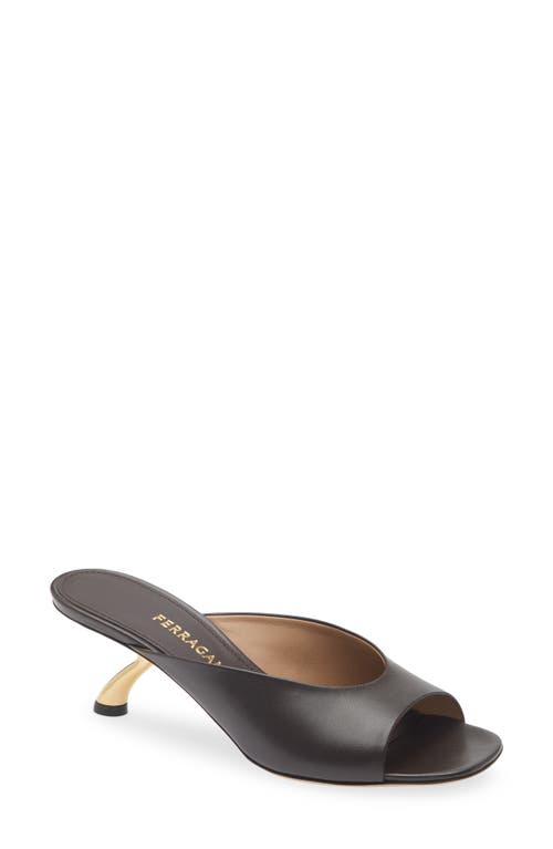 Ferragamo Igea S-shaped Kitten Heel Sandal In Black