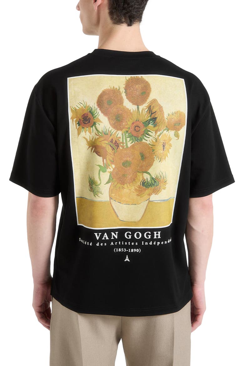 Sunflowers Van Gogh Cotton T-Shirt, Alternate, color, Black