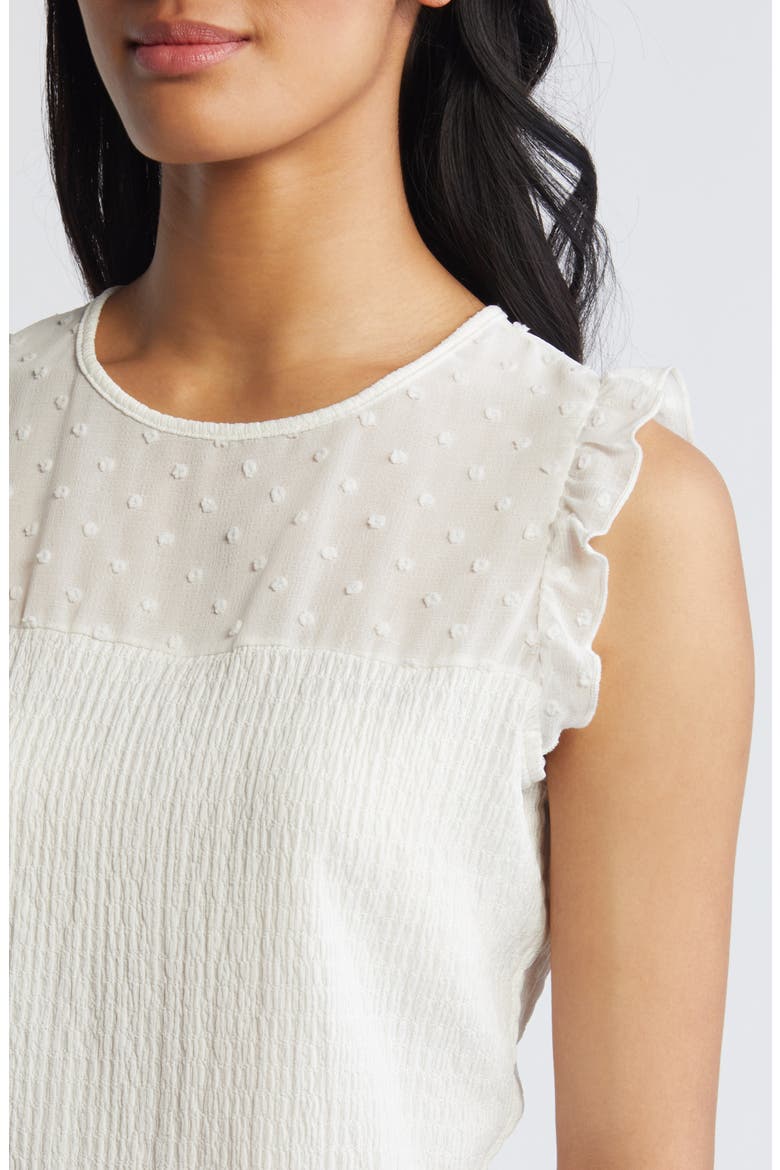Ruffle Clip Dot Smocked Shell, Alternate, color, WHITE