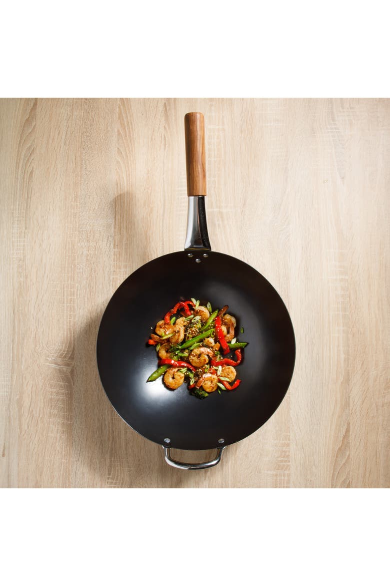 Quick Fire 13.5-Inch pre-Seasoned Carbon Steel Flat Bottom Wok, Alternate, color, Black