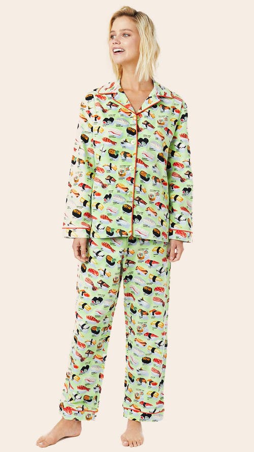 The Cat's Pajamas Poplin Pajama Set In Green