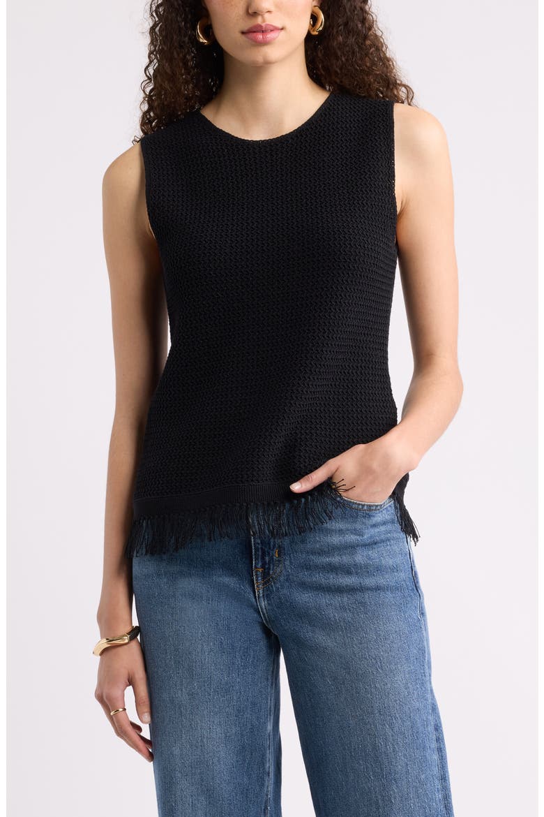 Fringe Hem Tank Sweater, Main, color, BLACK