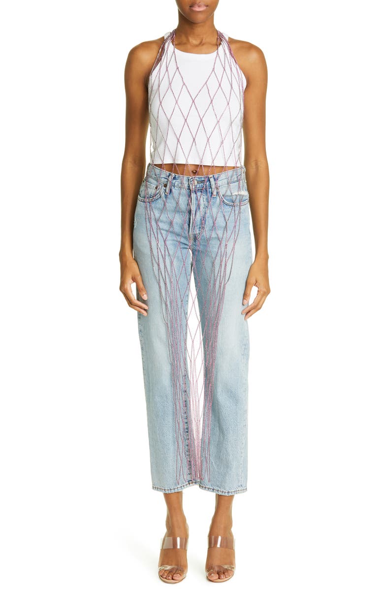 Benedetta Bruzziches Bellatrix Halter Neck Jeweled Chain Net Dress Overlay, Main, color, 