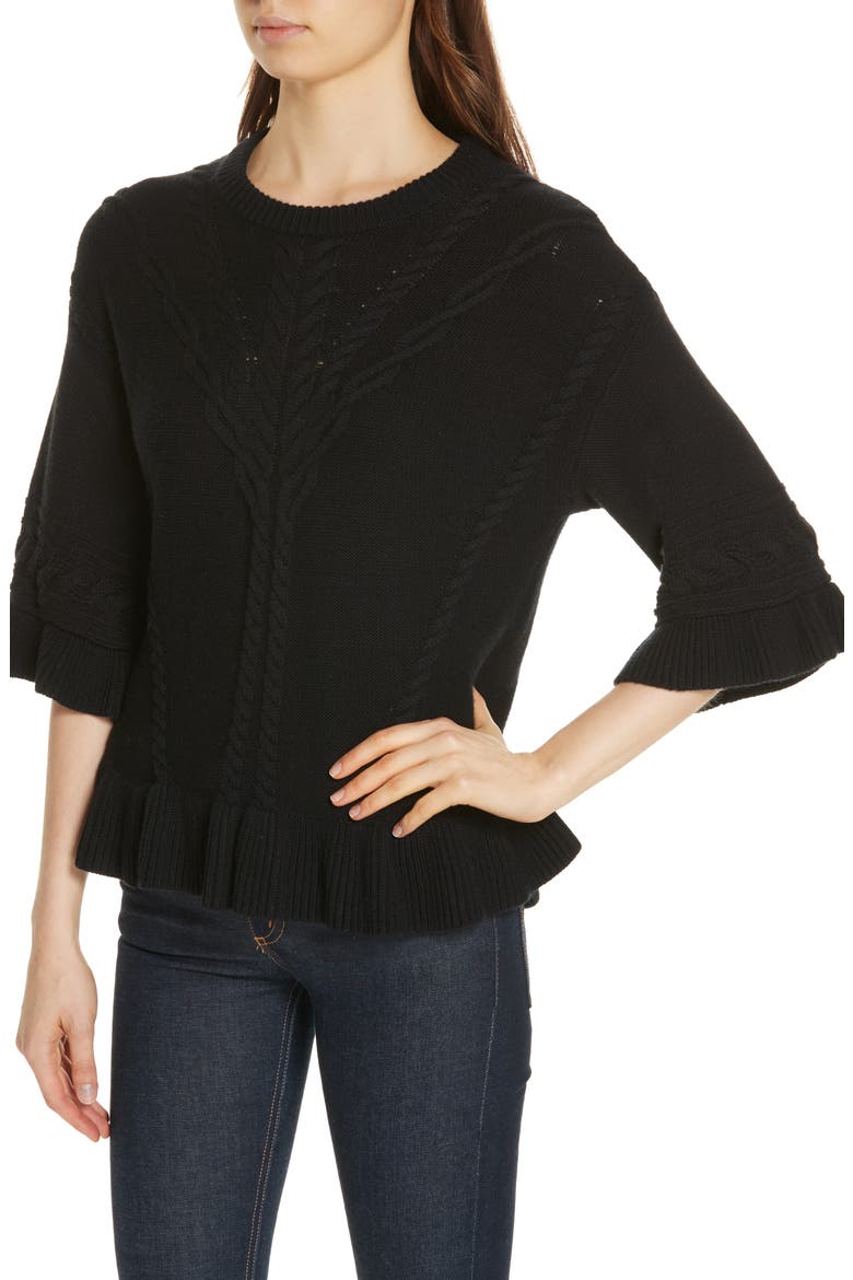 kate spade new york cable sweater, Alternate, color, BLACK