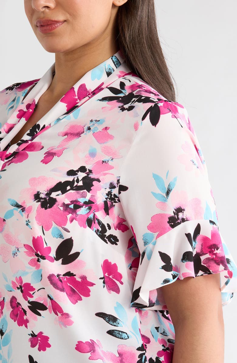 KASPER Floral Tie Neck Sleeveless Satin Top, Alternate, color, Lily White Multi