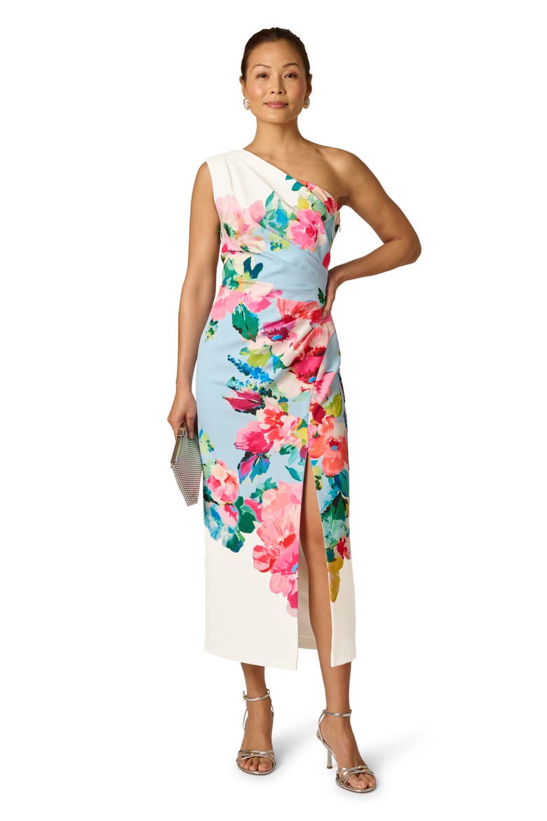 One-Shoulder Border Gown, Alternate, color, BLUE MULTI
