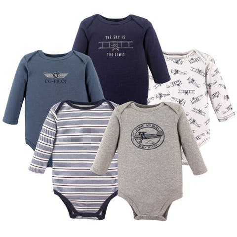 Five-Piece Collection of Long-Sleeve Cotton Bodysuits